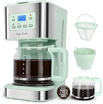 Taylor Swoden Cafetera Goteo 12 Tazas con Filtro Permanente, Programable 24h, Función de Apagado de Pantalla, Función AutoClean, Sistema Antigoteo, Función Mantener Caliente, Sin BPA, 950W, Verde