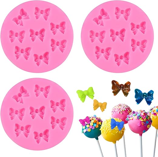 Mini Bow Silicone Candy Mold Silicone Jelly Mold for Chocolate and Candy Cake Decoration Suitable for Birthday, Wedding, and Party Bow Shape Craft Mold DIY Baking Supplies 3PCS