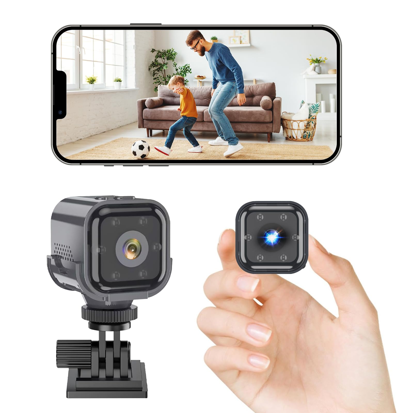 Camara Vigilancia WiFi Interior sin Cables(2,4 GHz), Cámara de vigilancia Interior 1080p, Mini Camara Vigilancia con visión Nocturna, Audio bidireccional, detección de Movimiento