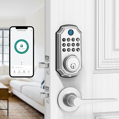 LOCK&SOLVER Cerradura de puerta con teclado con asa, cerraduras inteligentes para puerta delantera, cerradura de entrada sin llave, cerradura de