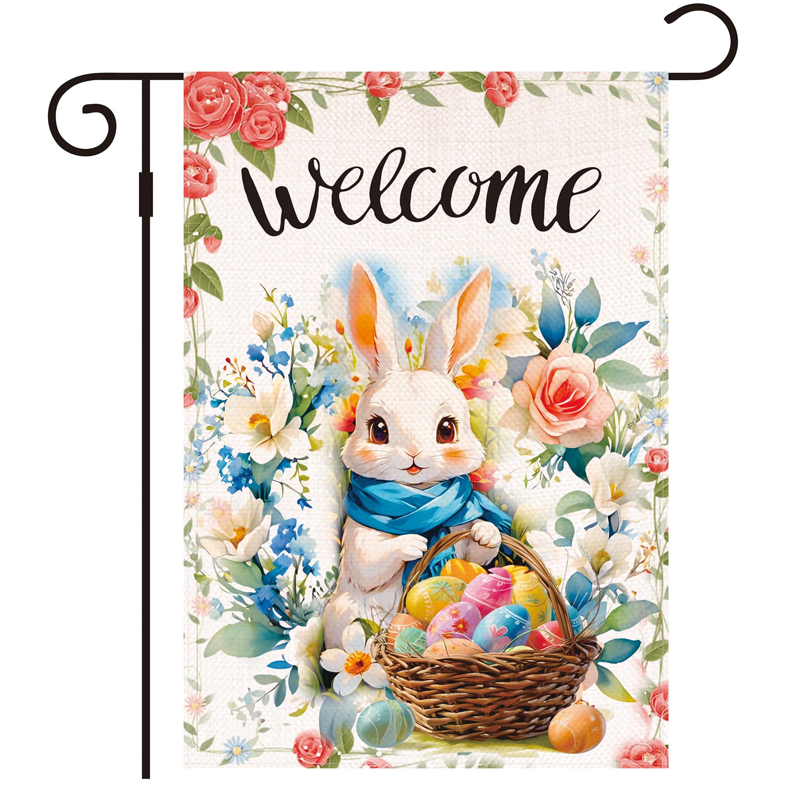 Photo 1 of ***PACK OF 6***Welcome Easter Garden Flag Seasonal Garden Flags Easter egg bunny garden flag Flower rabbit easter garden flag 12x18 double sided outdoor Welcome Yard Outdoor Flag