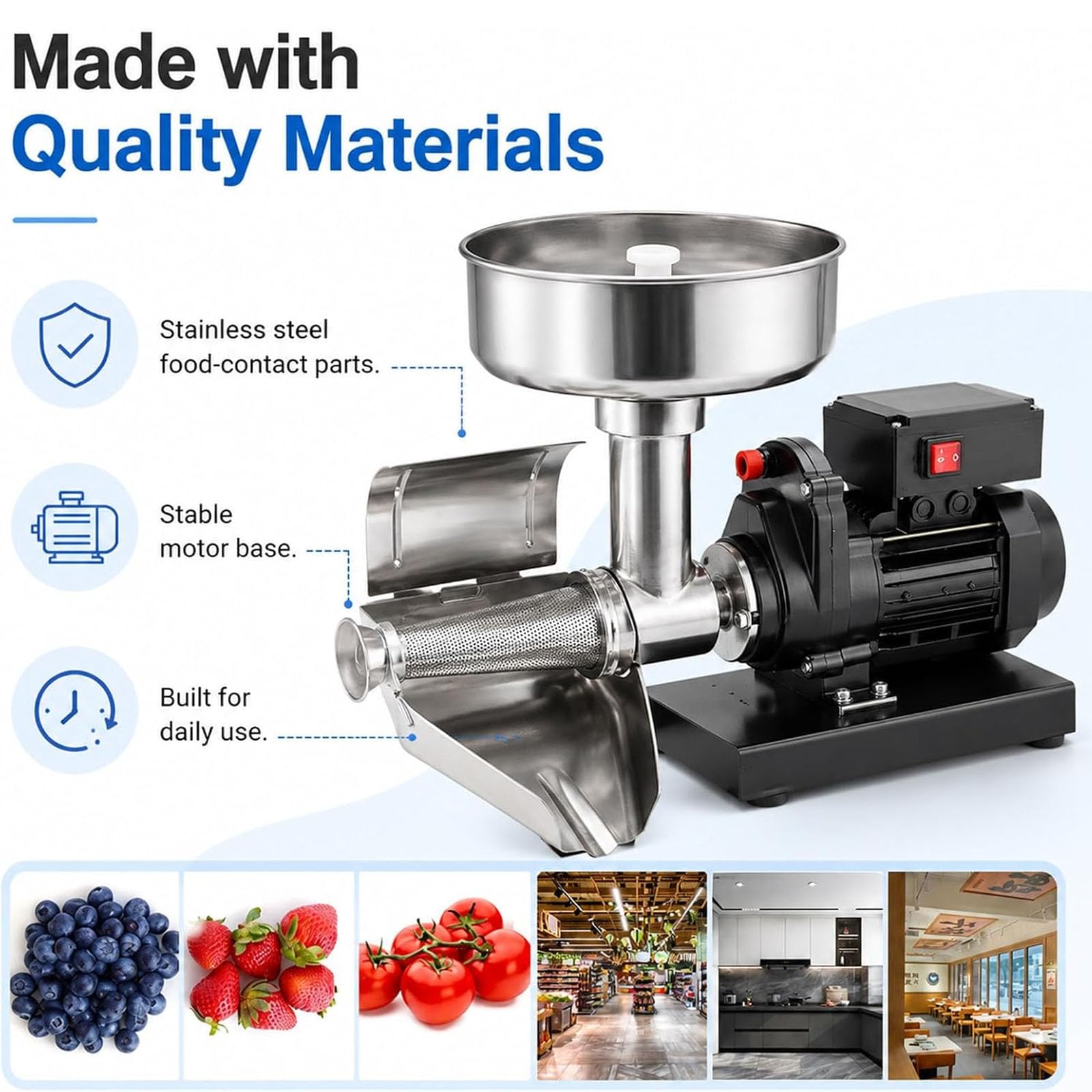 Filtre électrique de tomate, machine de fraisage de tomate Sauce Maker | Presse à tomates et machine à sauce en acier inoxydable commerciale, robuste, pour confiture de myrtille et de fraise
