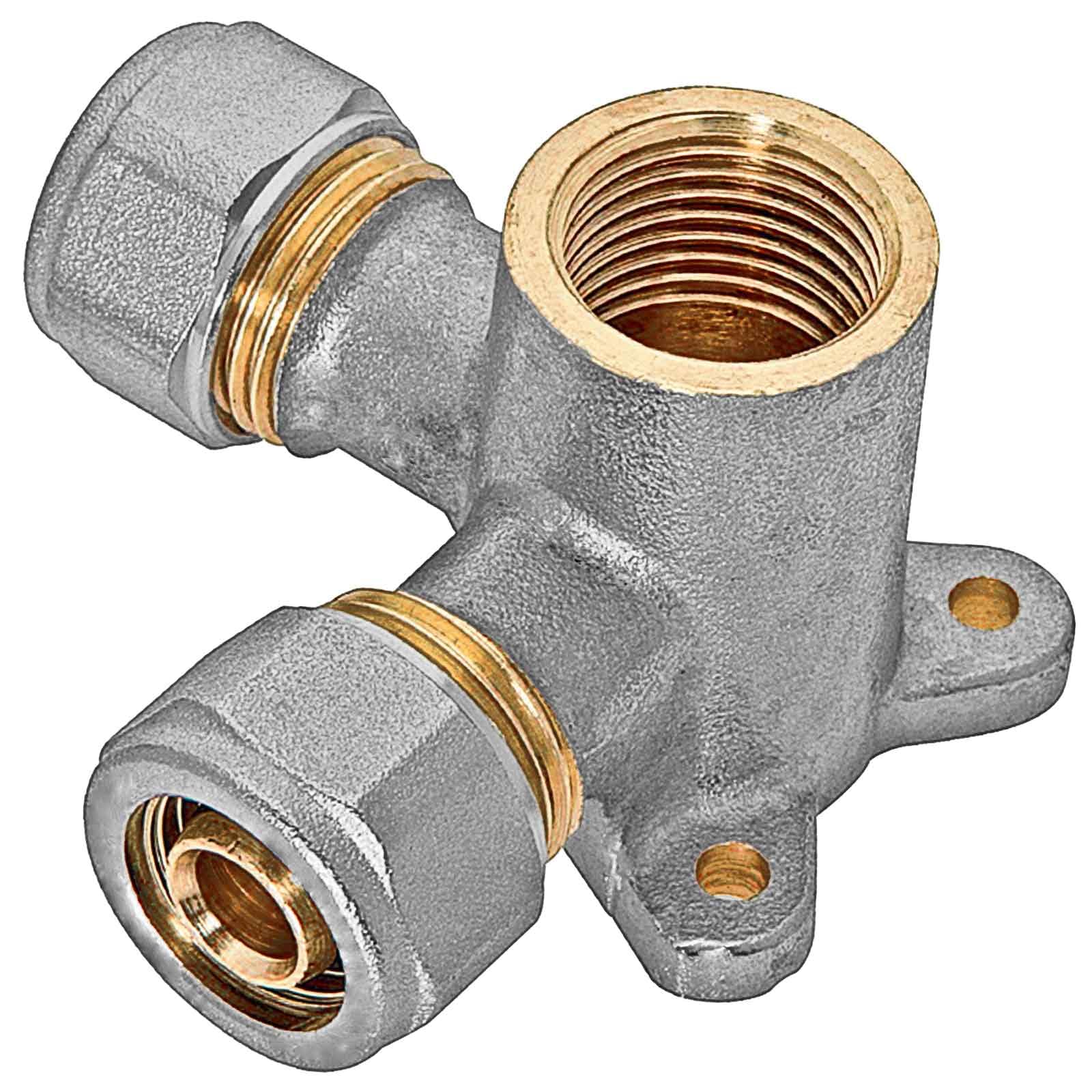 Pressfitting-Wandwinkel - doppelt U-Form gebogen - 16 x 2 mm - 1/2 Zoll Innengewinde für Verbundrohr Pressfitting-Wandwinkel - doppelt U-Form gebogen - 16 x 2 mm - 1/2 Zoll Innengewinde für Verbundrohr