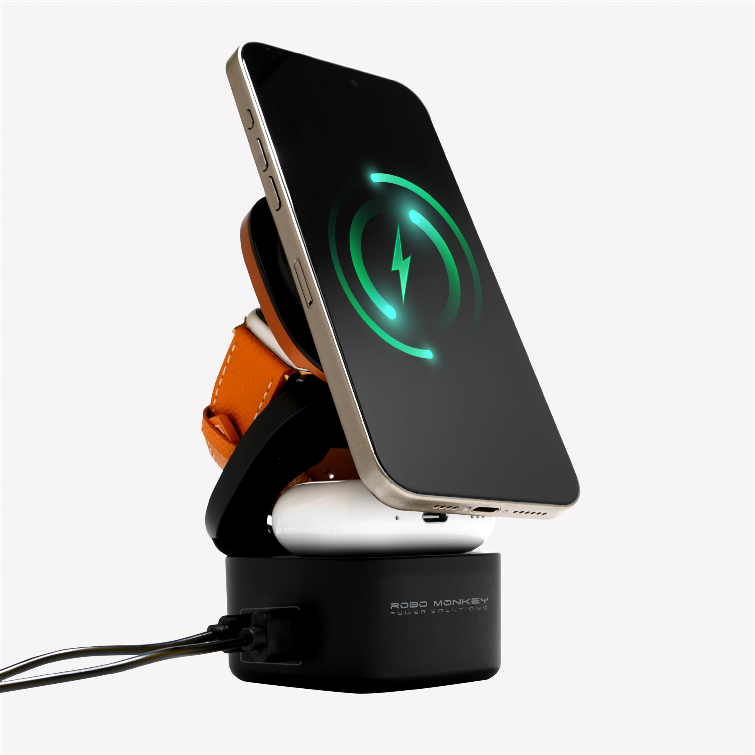 ROBO MONKEY 65W Power Cube Charging Station Wireless GaN Fast Charger for Multiple Devices iPhone Apple Watch AirPods MacBook Android