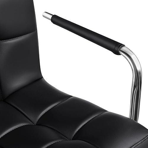 Vista 9 de Yaheetech - 4 taburetes de bar ajustables, taburetes de bar, taburetes de altura de mostrador, sillas de comedor giratorias hidráulicas de piel Negro