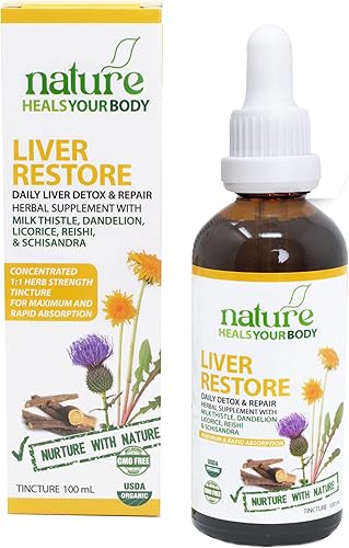 Nature Heals Your Body - Restauración del hígado - Tintura herbaria - Autorreparación y desintoxicación del hígado - Cardo mariano  Diente de león