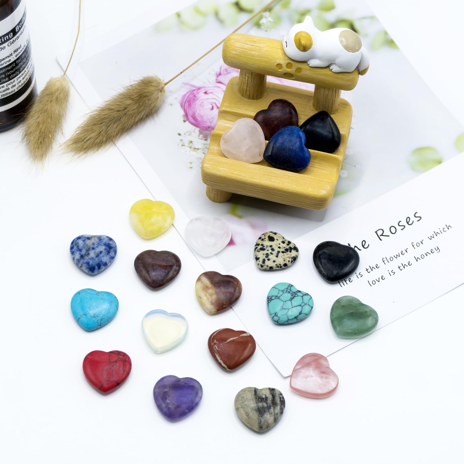 34 Stück Kristall Edelsteine Herz Set - Bunte Heilsteine Für Dekoration Und Kunst