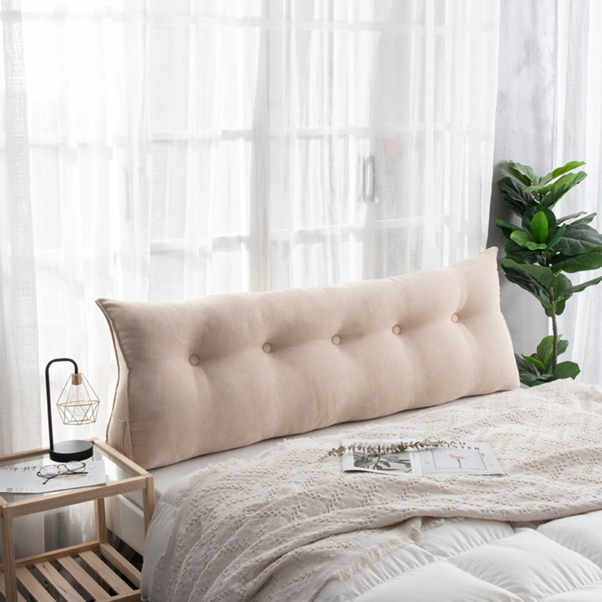 Hruile Large Reading Pillow for Bed, Wedge Reading Bolster Headboard Cushion, Bed Backrest Positioning Support Pillow, Back Lumbar Support Cushion with Removable Cover (150x50x20cm,Beige)