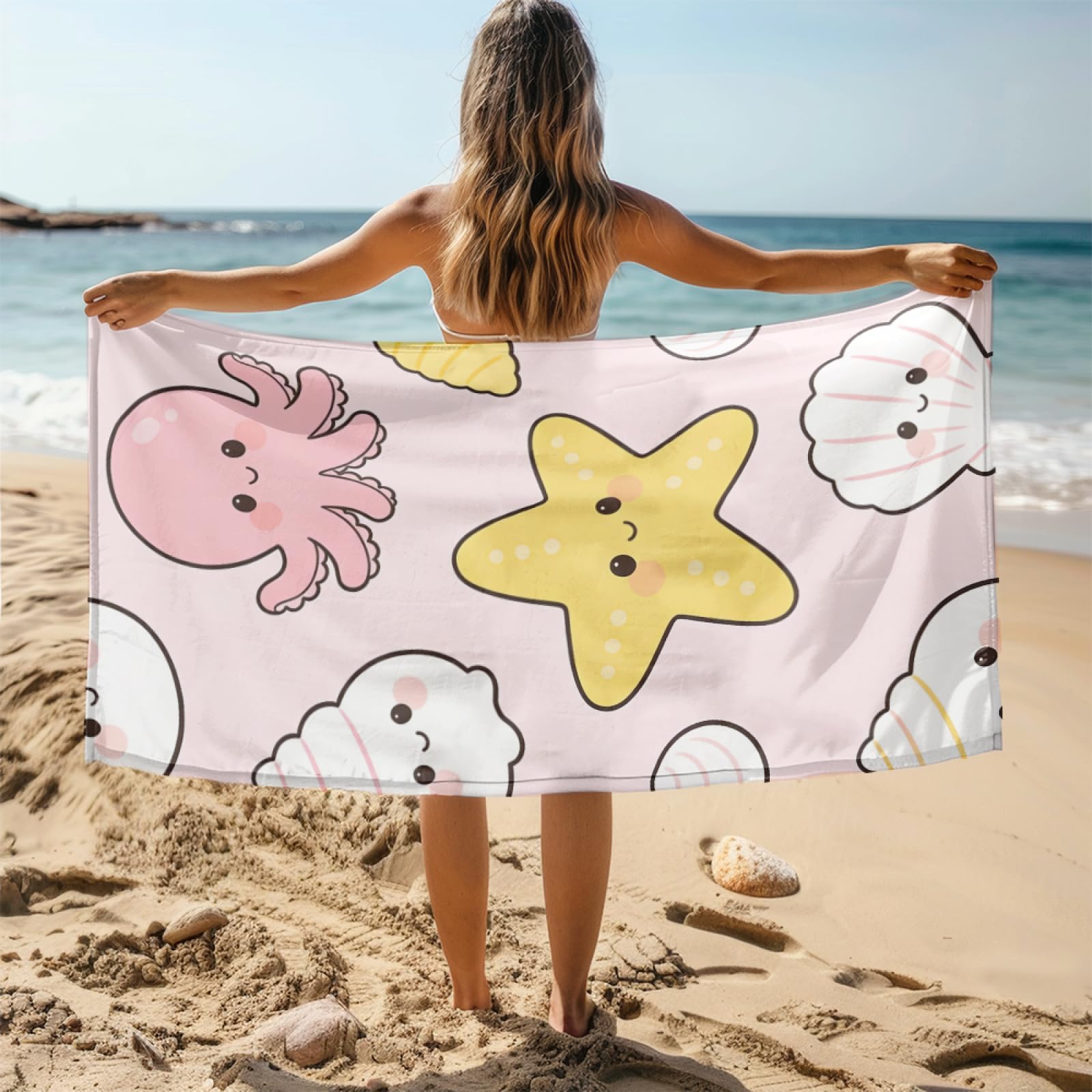 Drap de Plage XXL 200X200 Cartoon Jaune Serviettes de Plage en Microfibre,Serviette Piscine Extra Large sans Sable pour Adultes Séchage Rapide