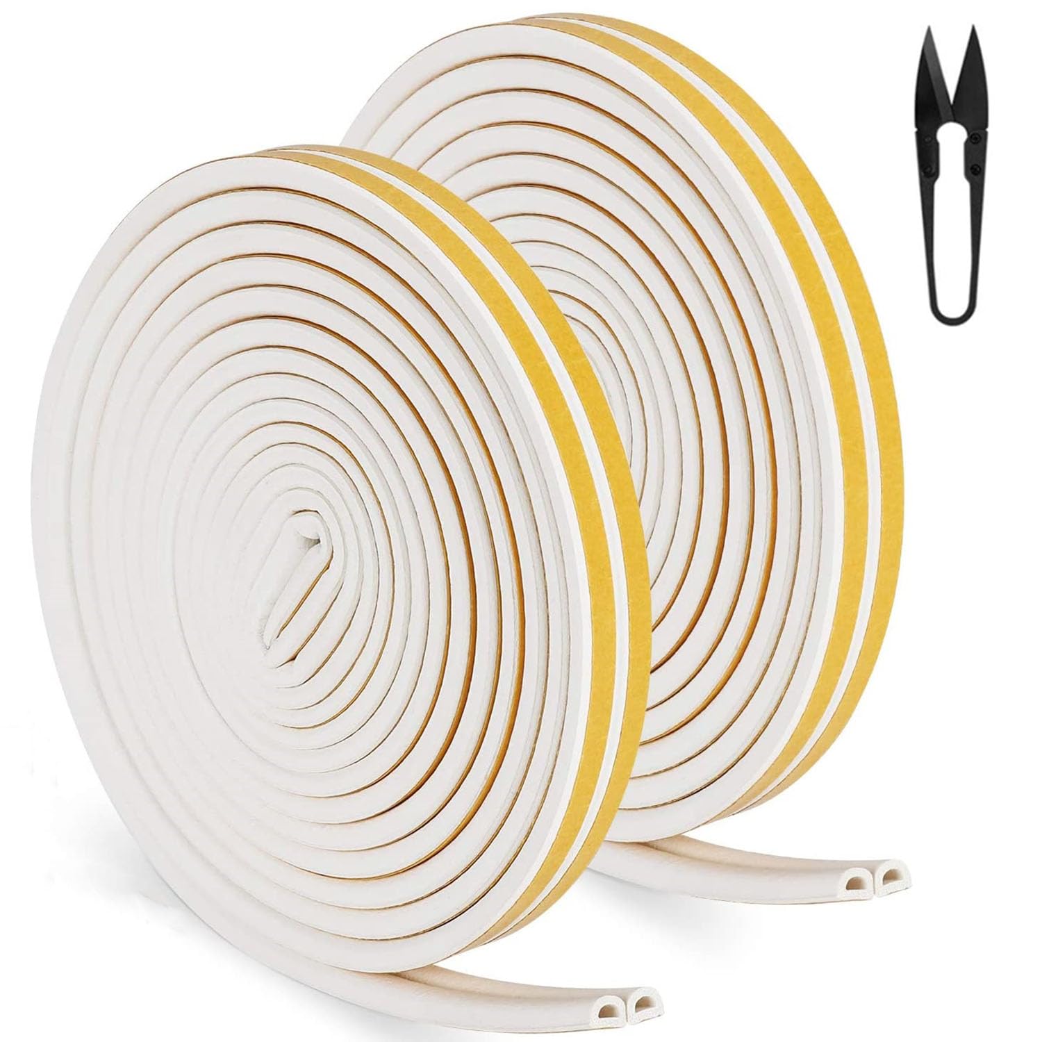 SOJITAS 79Ft Weather Stripping for Door/Window, Door Seal Self-Adhesive(2 Rolls) Thickness 0.28in, Width 0.38in, D Type Foam Tape for Blocking Cold, Wind, Noise, Dust & Insects, White