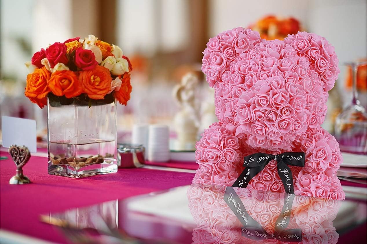 RECUTMS Rose Gifts for Her,10 inch Roses Flower Teddy Bear with Lights,Lighted Up Bears Gift for Christmas,Mothers Day,Galentines Day,Anniversary,Birthday Home Bedroom Pink Decor(A-Pink - Image 5