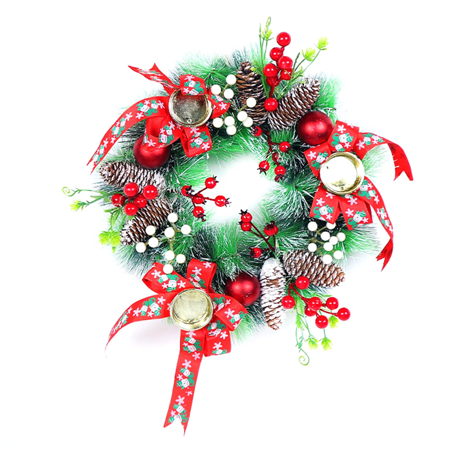 Christmas Holder Pinecone Berries Wreath Candlestick for Table Centerpieces Wall Door Table Decoration New Year Christmas Holder Decorative