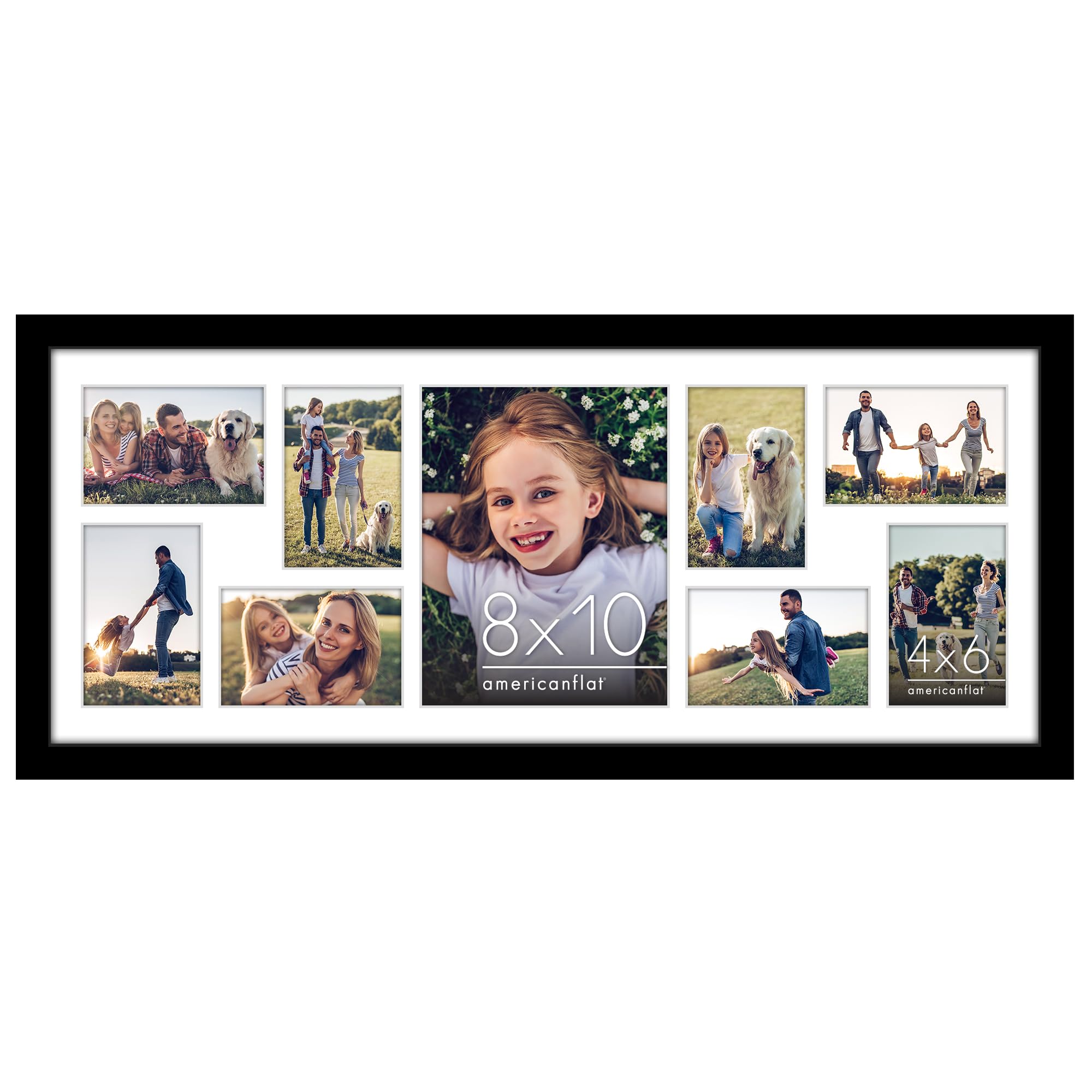 Americanflat 12x30 Collage Picture Frame with Polished Plexiglass - Multi Picture Frames Fit One 8x10 and Eight 5x7 Photos or Use as One 12x30 Frame - Signature Collection - Black