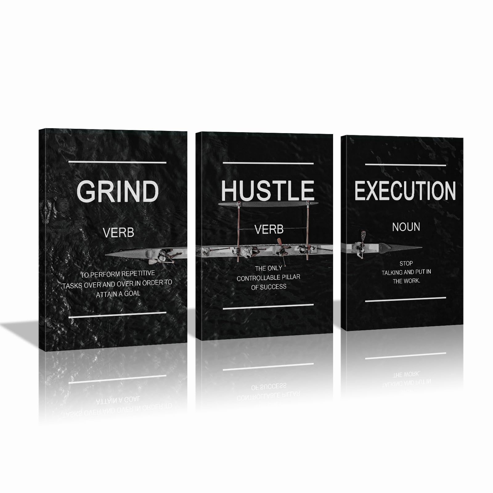 Motivational Wall Decor Grind Hustle Execution Wall Art Pictures Office Wall Decor Posters 3 Pieces Framed Canvas Wall Art Prints Artwork Home Gym