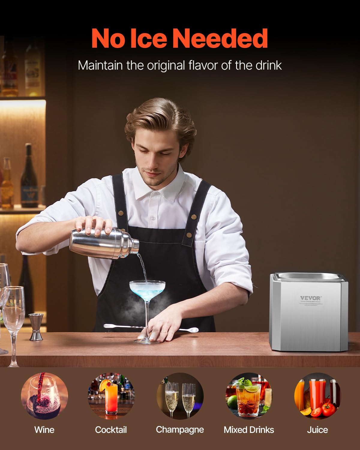 VEVOR Glasfroste Kühler Bierglasfroster, 8–10 Sekunden/Tasse mit LED-Licht, sofortiger Glaskühler für Wein Mixgetränke Saft, Glas Tasse Froster ideal für Bar Restaurant Küche
