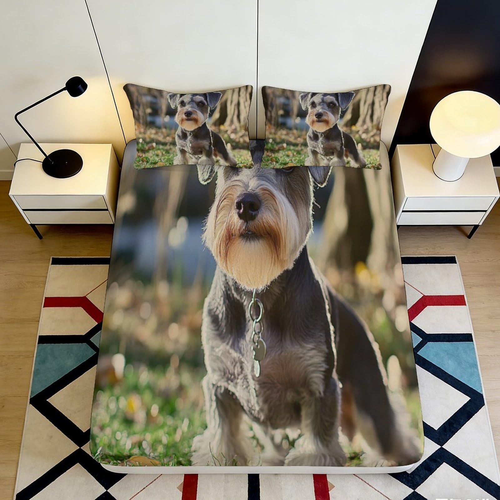 Pnayamiorkfel Style-9 3D Printed Schnauzer Dog Fitted Sheet Microfiber Soft Anti-Slip Bed Cover For Bedroom Guest Room Decor Machine Washable 90X200x25cm