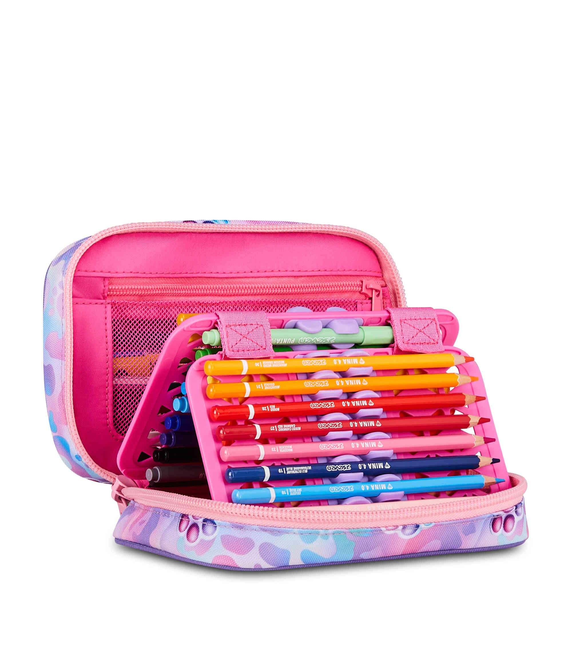 SJ GANG STYLE JAM GANG Astuccio Scuola Speed Pad Plus GLOWCAT, Viola, Portapenne Monoscomparto Attrezzato, 45 pezzi, Planche amovibili, Tasca interna, Accessori Zaino, Scuola elementare, Bambina