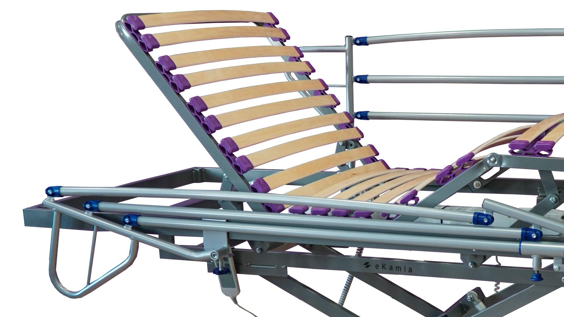 ekamia - Cama Articulada Geriátrica de Hospital Eléctrica con Carro Elevador, Colchón Sanitario y Barandilla - 90cm x 190cm