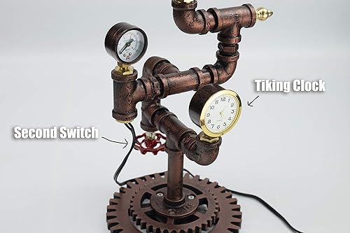 Miniatura 4 de Lámpara de mesa regulable de metal vintage estilo loft con base de madera, Sebastian, Steampunk Industrial, luz nocturna, luz de escritorio, QTF-SJ04