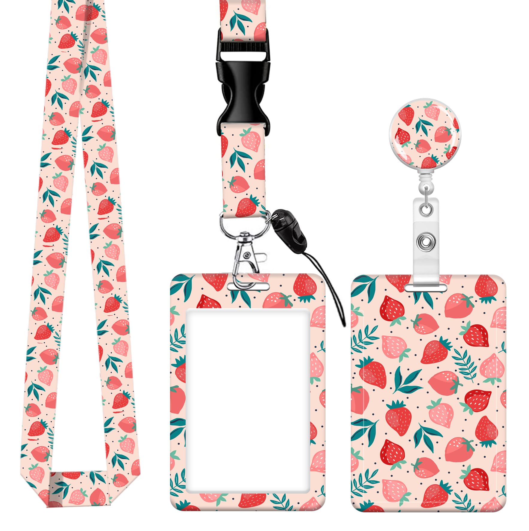 SUPSLOTH Cute ID Badge Holder with Retractable Clip,Adjustable Badge Lanyard, Reels for Women Kid Teacher Nurse Doctor Student - Cute Pink Strawberry