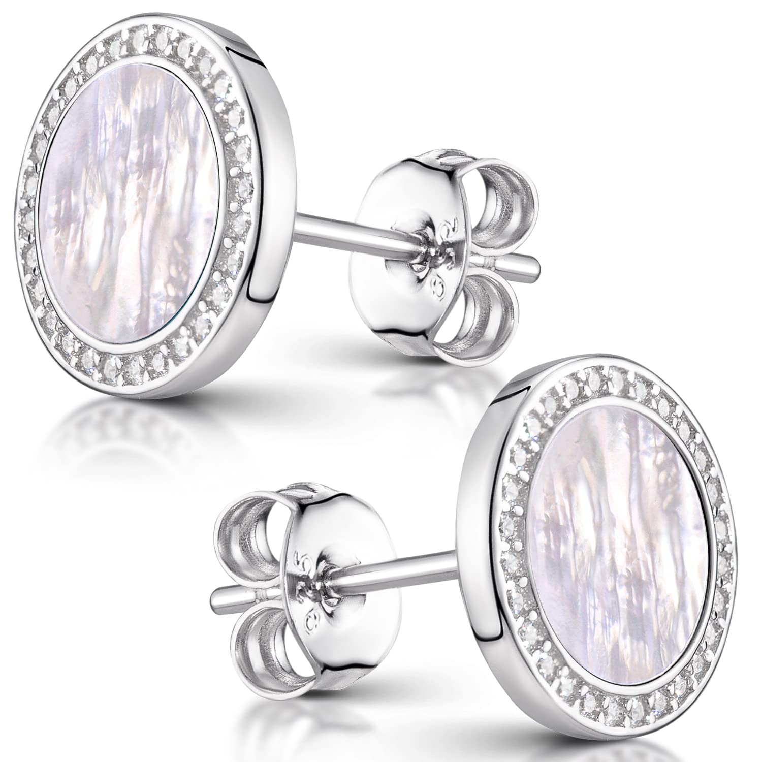 MATERIA by Matthias Wagner Pendientes de mujer de plata 925 con piedras preciosas y circonitas, 9 Millimeter, Plata, Nácar