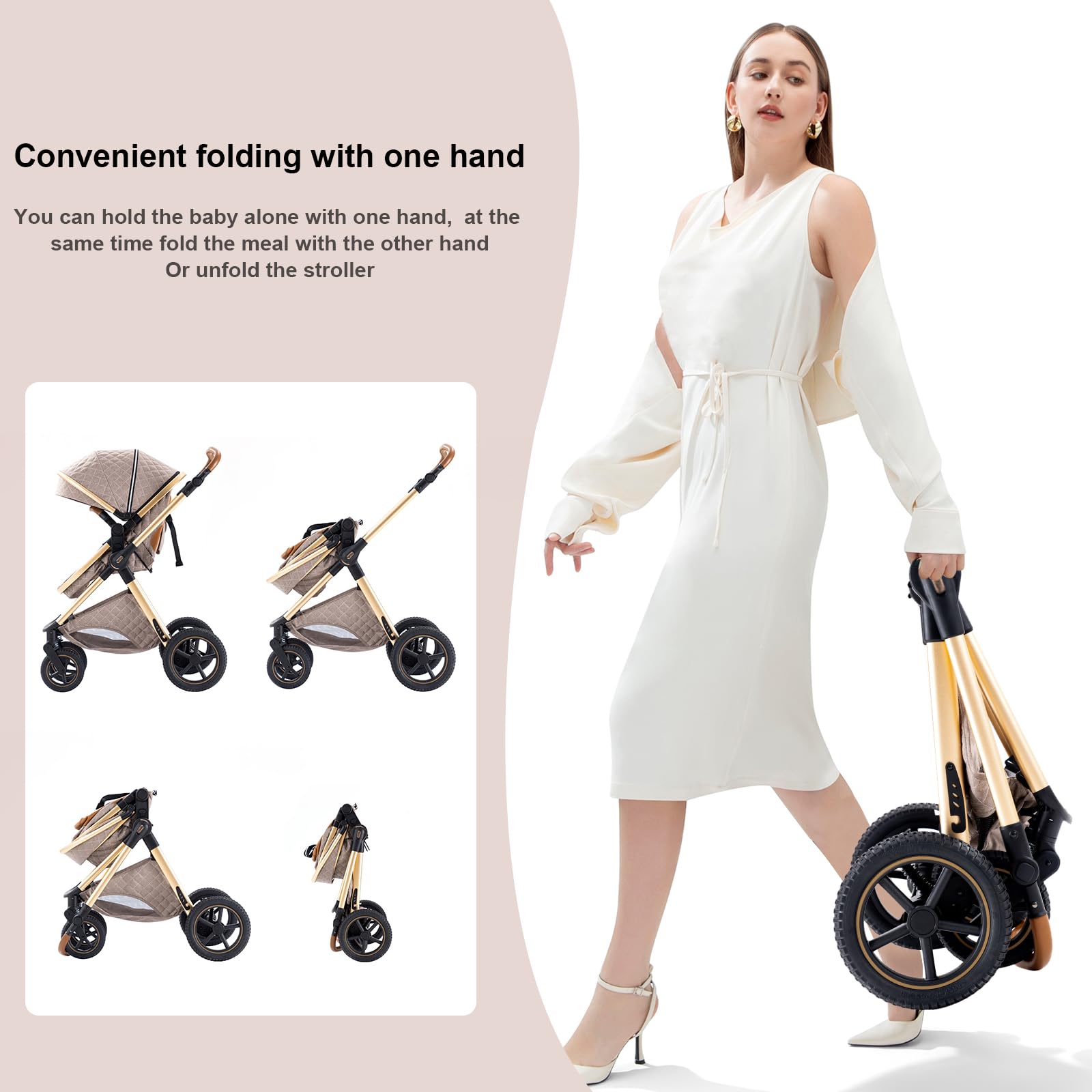 Poussettes 3 en 1 Citadines Poussettes Combinées Poussette Tricycle Baby Walker Poussette Haute Paysage Poussettes Landau pour 0-36 mois Pliantes Trolley Bébé (H2-DEEPGREY, H2)