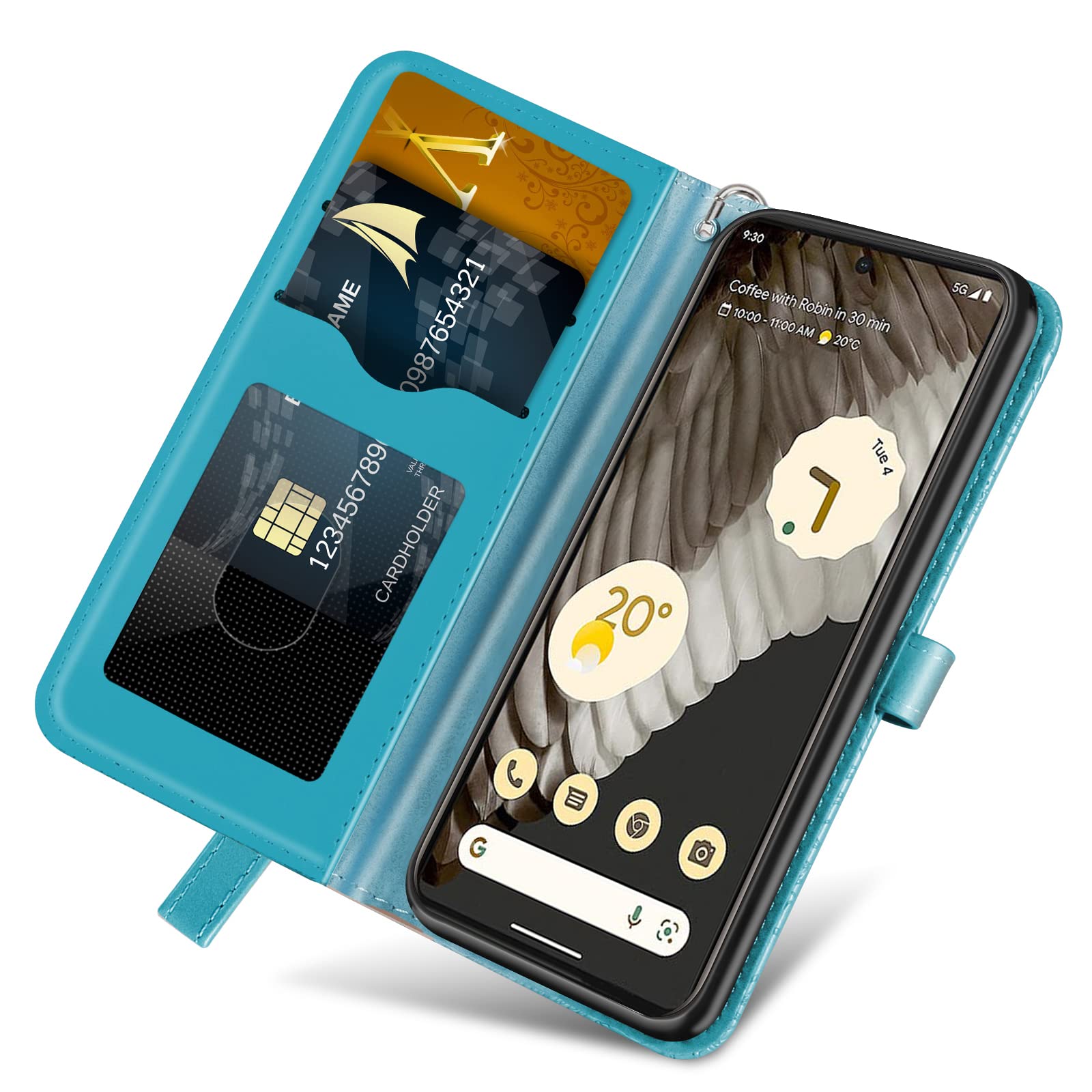 Varohix Google Pixel 7 Pro Wallet Case with Card Holder/Slot,PU Leather Folio Flip Shell [Kickstand][Magnetic Closure][Wrist Strap] Shockproof Cover Fit Google Pixel 7 Pro(2022),Turquoise