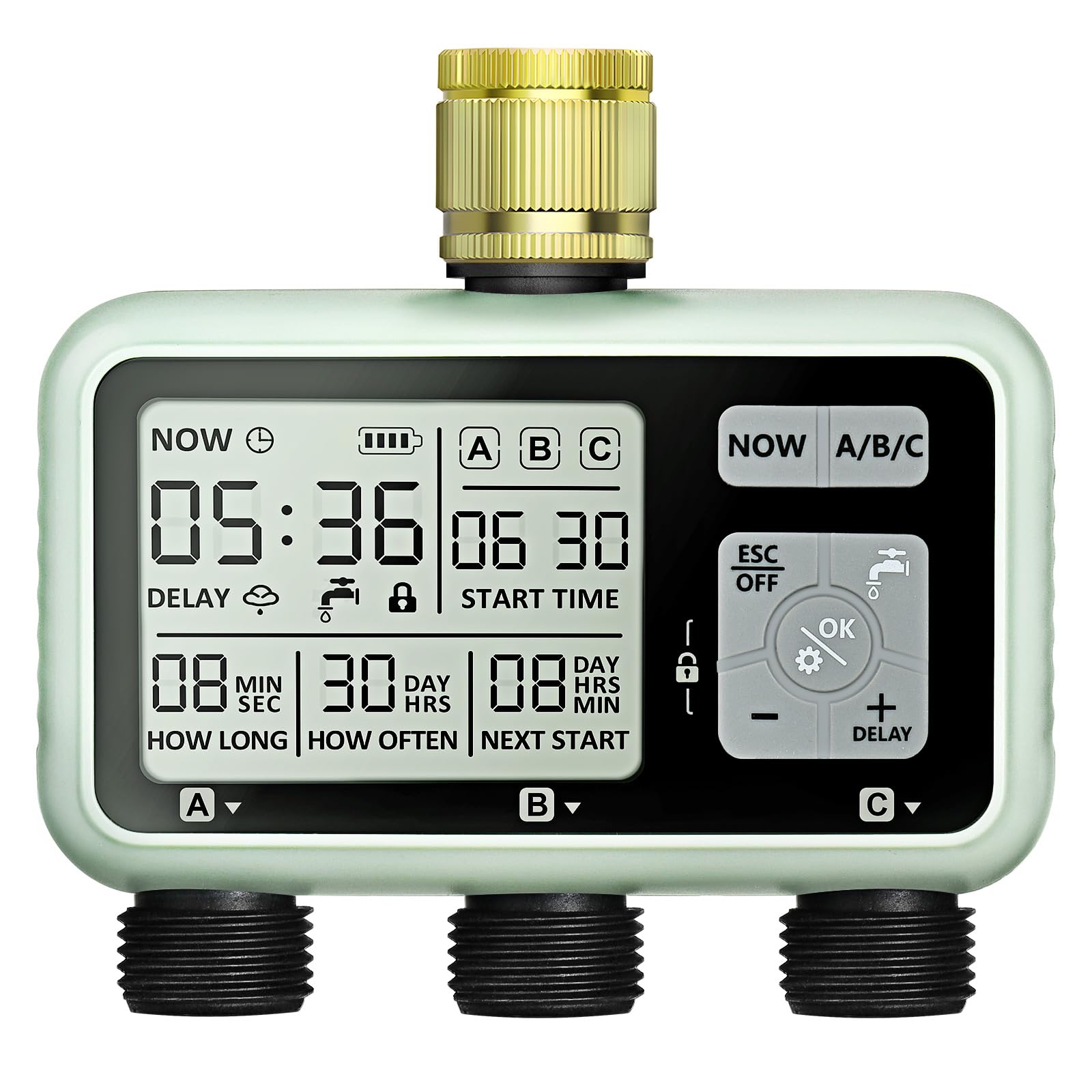 Johgee 3 Zone Water Timer with Brass Inlet for Irrigation Sprinkler Timer 3 Outlet, Hose Timers