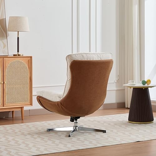 Miniatura 7 de LukeAlon Silla giratoria de lino, silla tapizada de respaldo alto con base de metal, cómoda silla reclinable moderna para sala de estar, oficina,