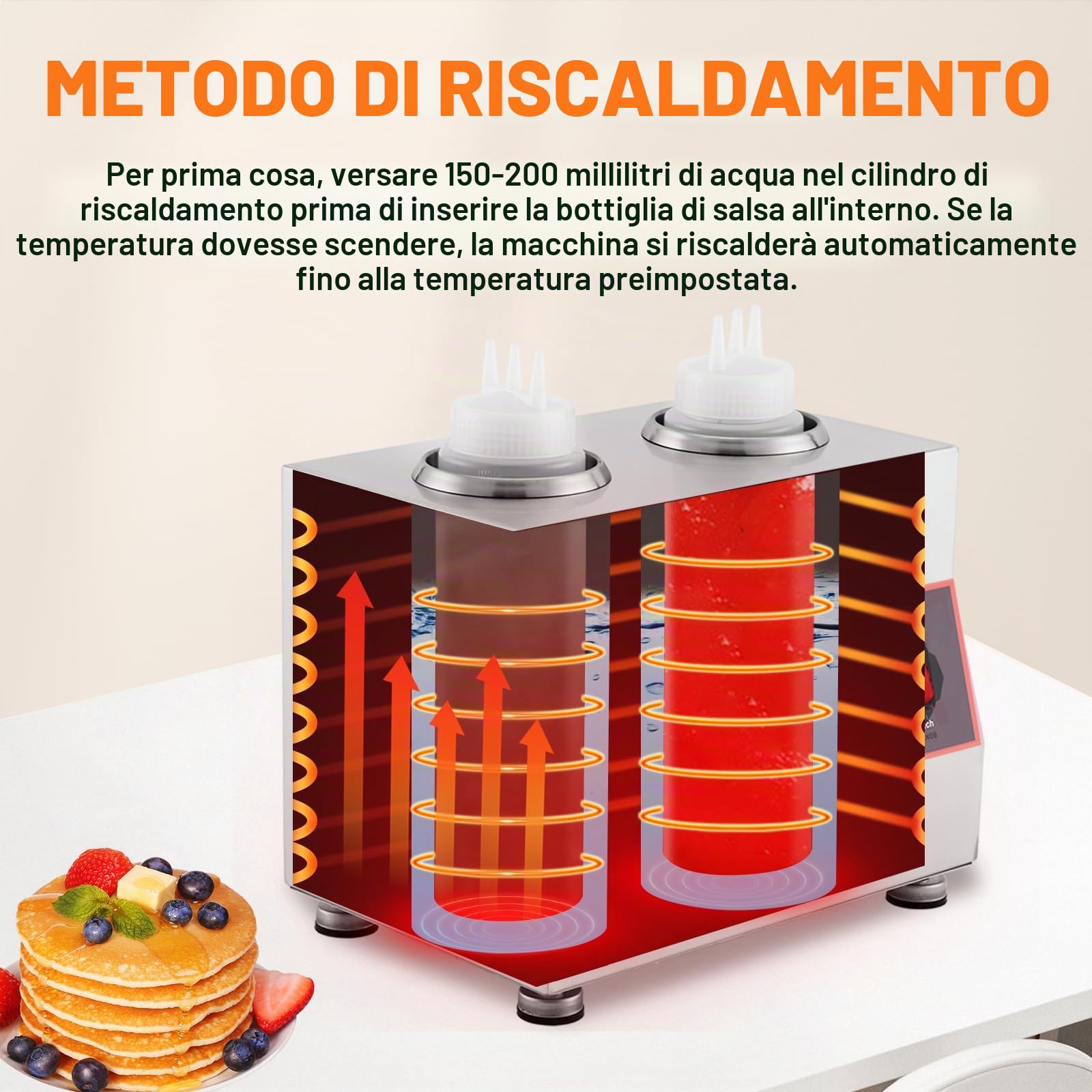 YUCHENGTECH Scalda Salsa Elettrico con 2 Bottiglie Temperatura 30-85 °C | Distributore di Salse in Acciaio Inox Scalda-salse Commerciale per Cioccolato, Formaggio, Ketchup e Caramello 320W