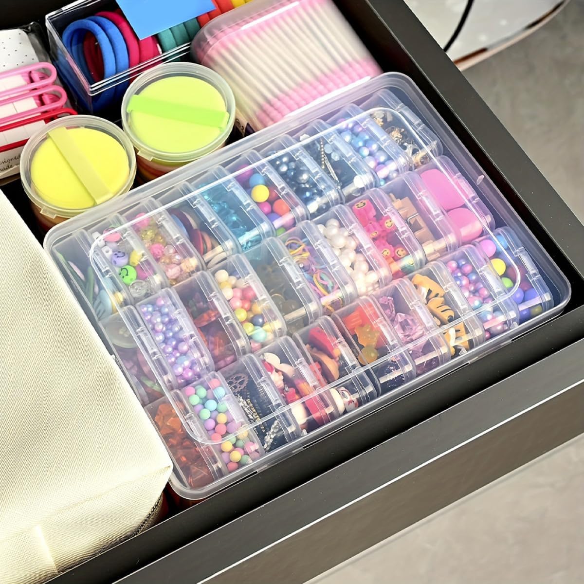 2 Sets Small Plastic Craft Organizer Boxes with 30 Compartments and Lids for DIY Beading Jewelry Storage and Home Office Sundries Organization