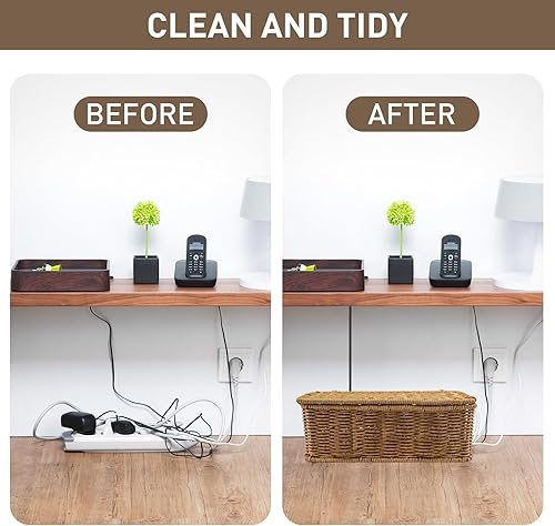 Miniatura 3 de Paquete de 2 cajas de gestión de cables de ratán, caja organizadora de cables grande con tapa, enrutador debajo del escritorio, caja de