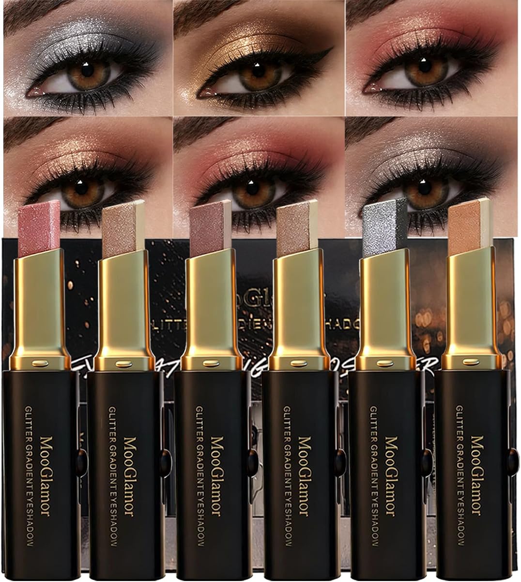 6Pcs Two-Color Waterproof Eyeshadow Stick Shimmery Eye Shadow Set