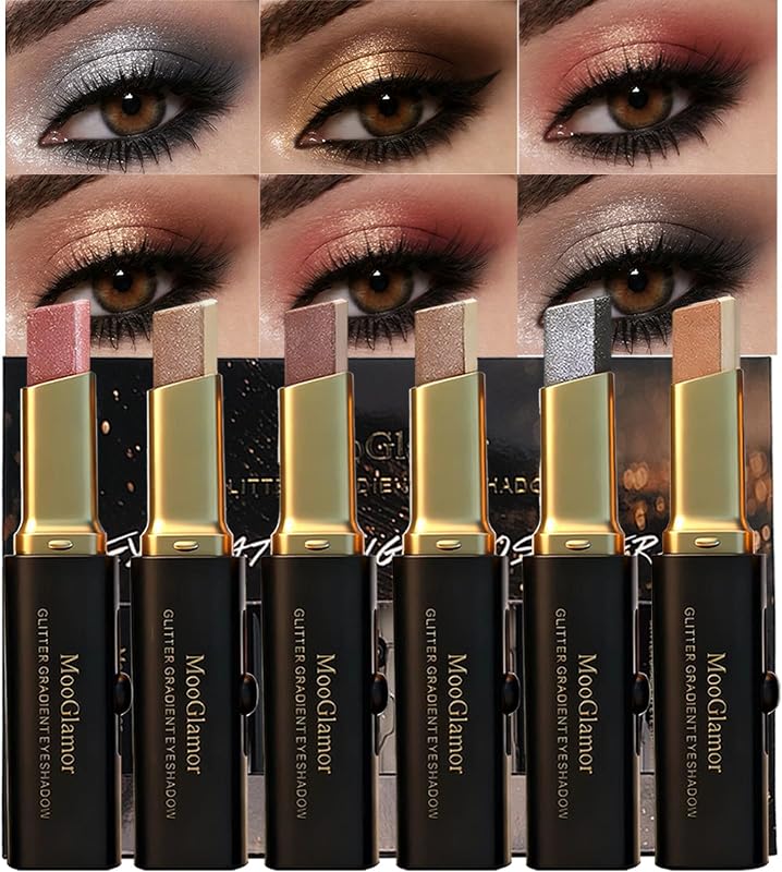 6Pcs Two-Color Waterproof Eyeshadow Stick Shimmery Eye Shadow Set