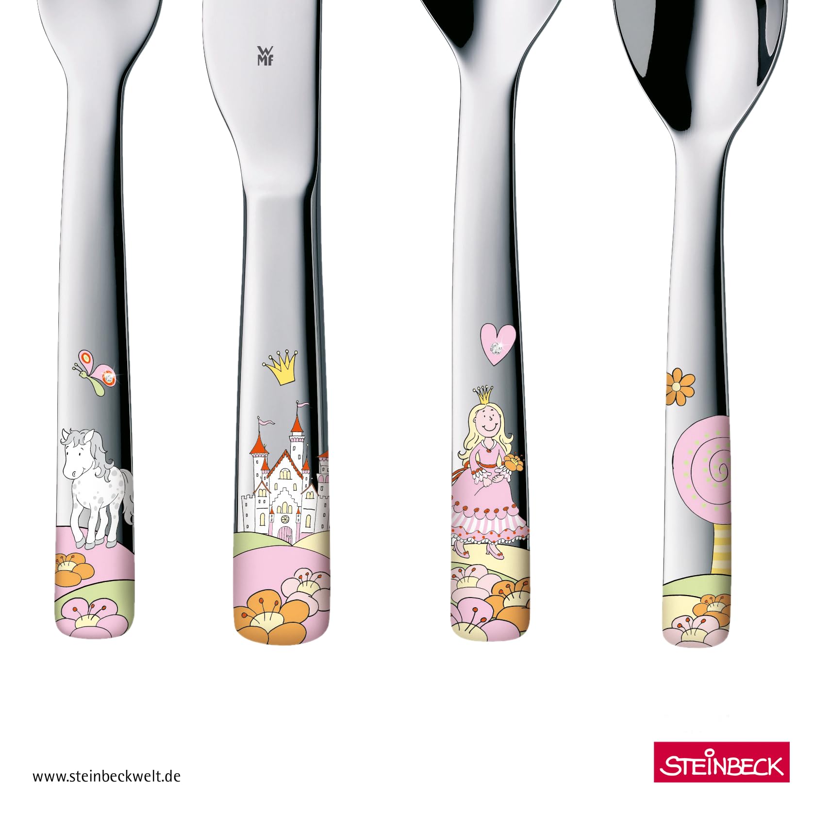 WMF Prinzessin Anneli Kindergeschirr Set 6-teilig mit Gravur – mit Namen – Porzellan Teller & Müsli-Schale mit Kinderbesteck – Kinder-Geschirrset für selbstständiges Essen ab 3 Jahren