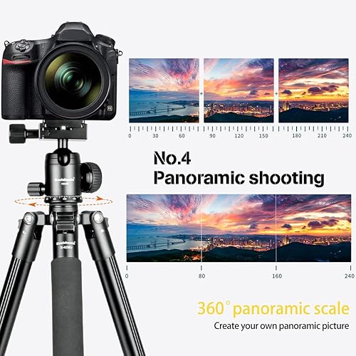Miniatura 5 de Koolehaoda Trípode para cámara de 69 pulgadas, trípode de aluminio compacto y ligero con cabezal de bola de 360 grados para cámaras DSLR, carga de