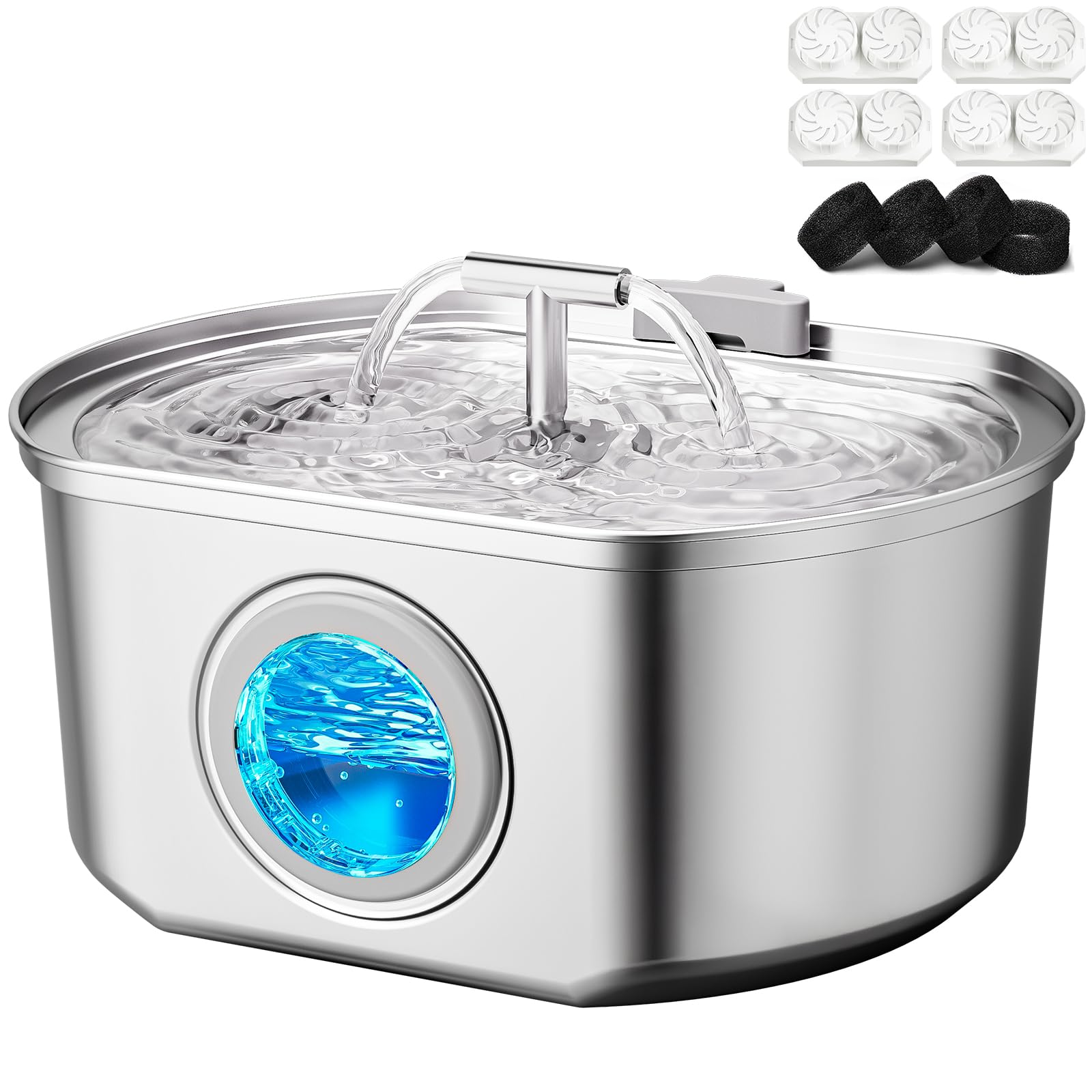 Cat Water Fountain Stainless Steel - Pet Drinking Fountain for Cats Indoor - 3.2L/108oz Automatic Water Dispenser with Watering Level Window (4 Filter)