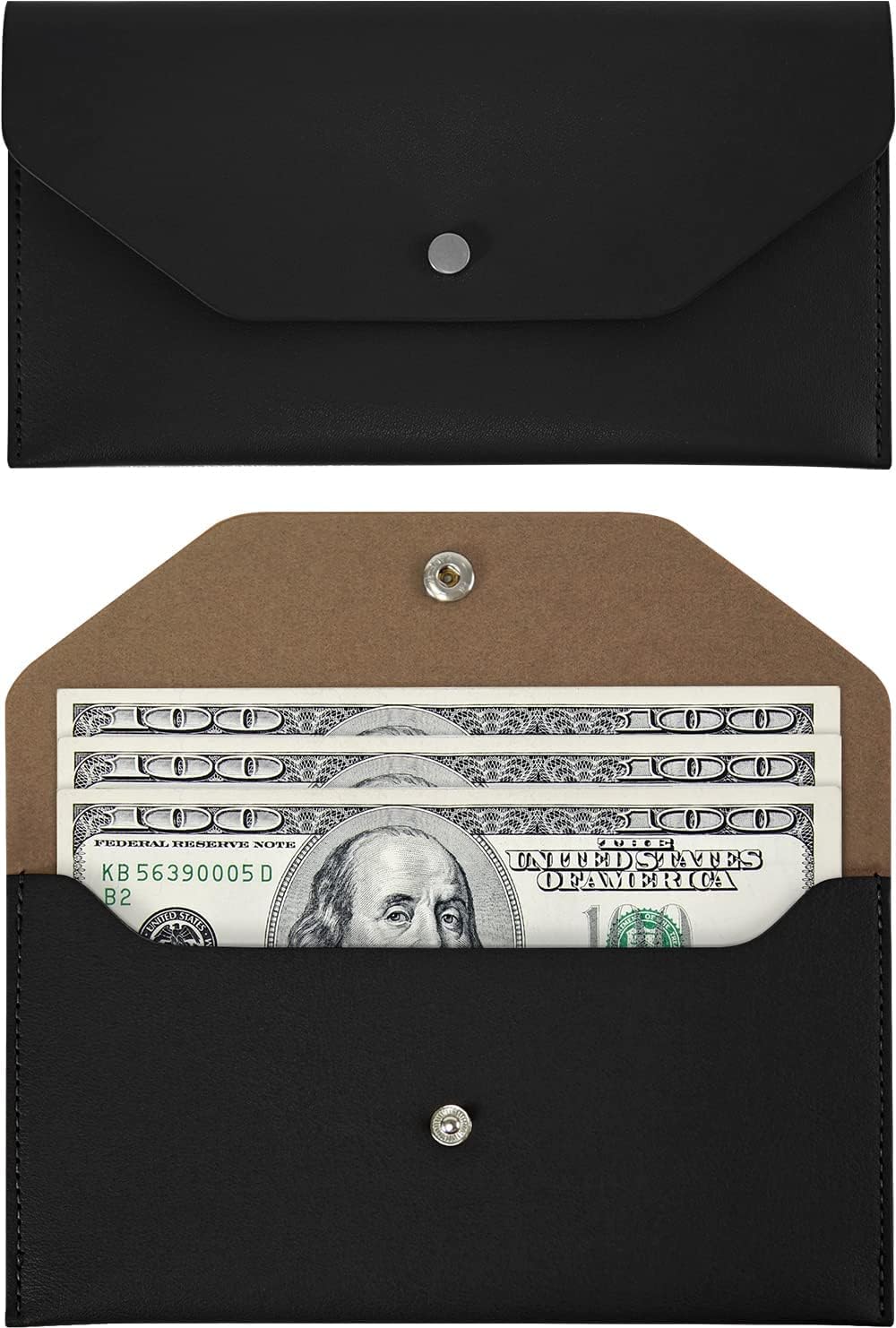 Carrotez Money Bag Pouch Budget Binder, Cash Envelopes 1EA (PU Leather), Money Organizer for Cash, Reusable Budget Envelope, No Letter 6.8’’ by 3.5’’ - Black