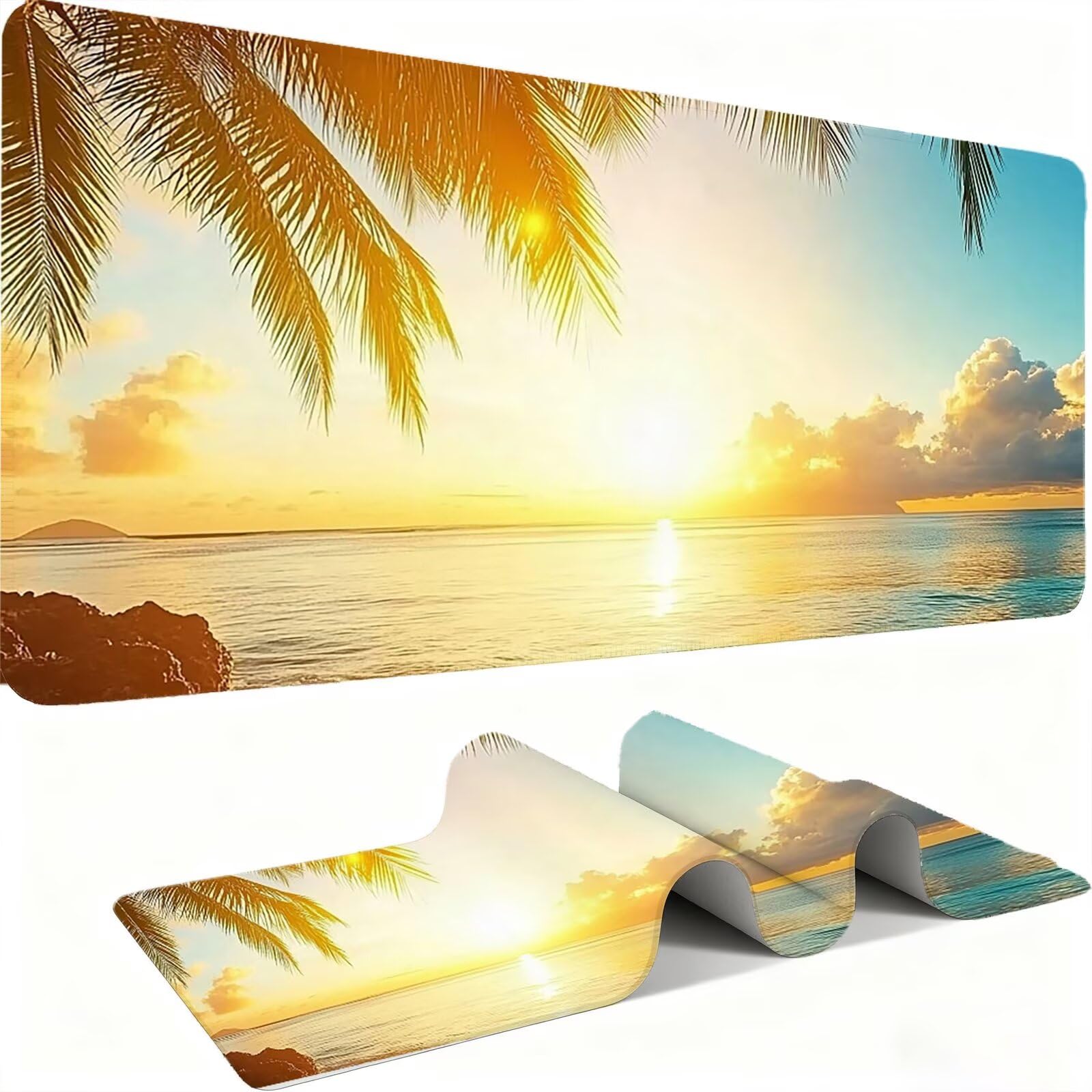 Podkładka pod mysz XXL piasek/zachód słońca 1200 x 600 mm duża podkładka pod mysz szyte krawędzie wodoodporna antypoślizgowa duże rozszerzone akcesoria biurowe PC, poprawia dokładność i szybkość. j0zj