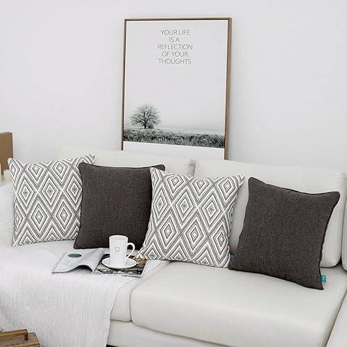 Miniatura 7 de Juego de 4 fundas de almohada de 20 x 20 pulgadas, fundas de cojín de lino suave, fundas cuadradas decorativas para sofá, sala de estar, color