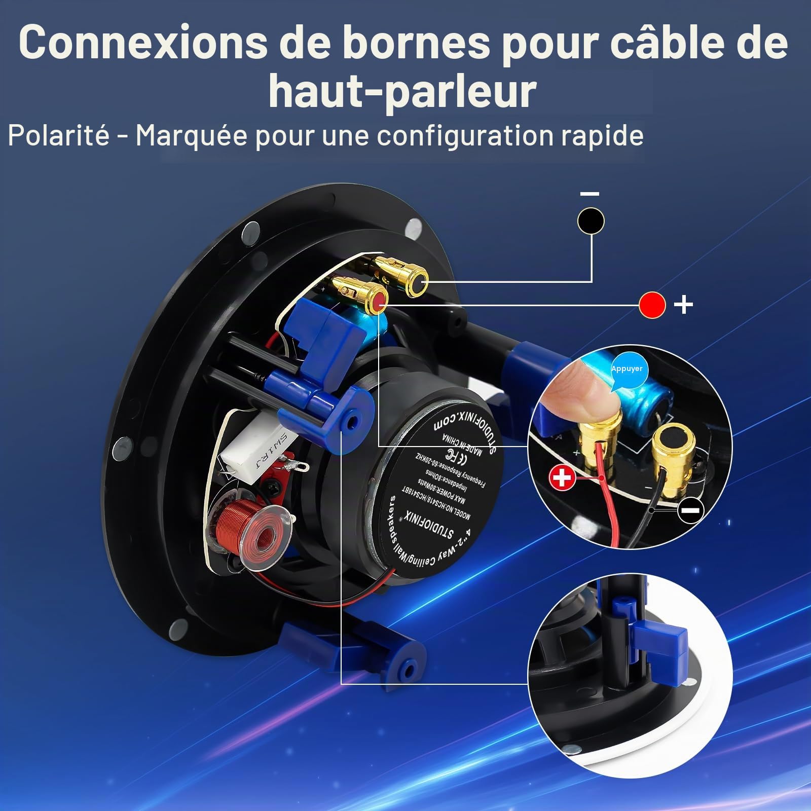 STUDIOFINIX HCS418 Haut-parleurs passifs 2 voies encastrables 160 W pour salle de bain cuisine salon bureau (2 haut-parleurs)