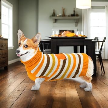 Thanksgiving Dog Sweater Pet Pumpkin Turkey Clothes Costume Cat Stripe Turtleneck Knitwear Shirt Pullover Dog Puppy Thanksgiving Clothes for Small Medium Large Dogs Cats S