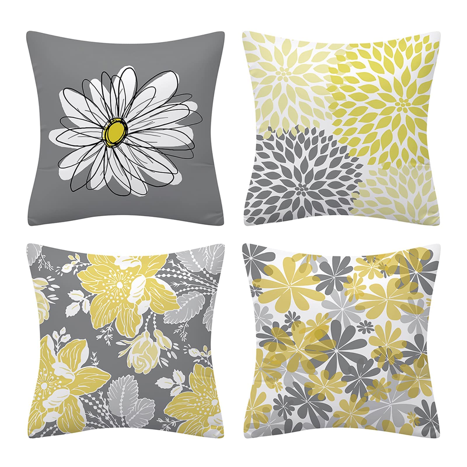 Housse De Coussin Carrée 45x45 Cm - Motif Marguerites Vert Clair - Velours Doux - Fermeture Zippée