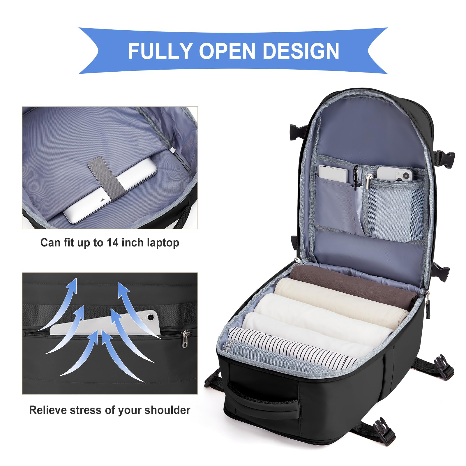 SZLX Zaino Ryanair 40x20x25 Bagaglio a Mano Easyjet 45x36x20 Donna Zaino da Viaggio Aereo Borse da Cabina per Ryanair Zaino da Lavoro Uomo Computer Impermeabile Travel Backpack Zaino Sportivo Trekking