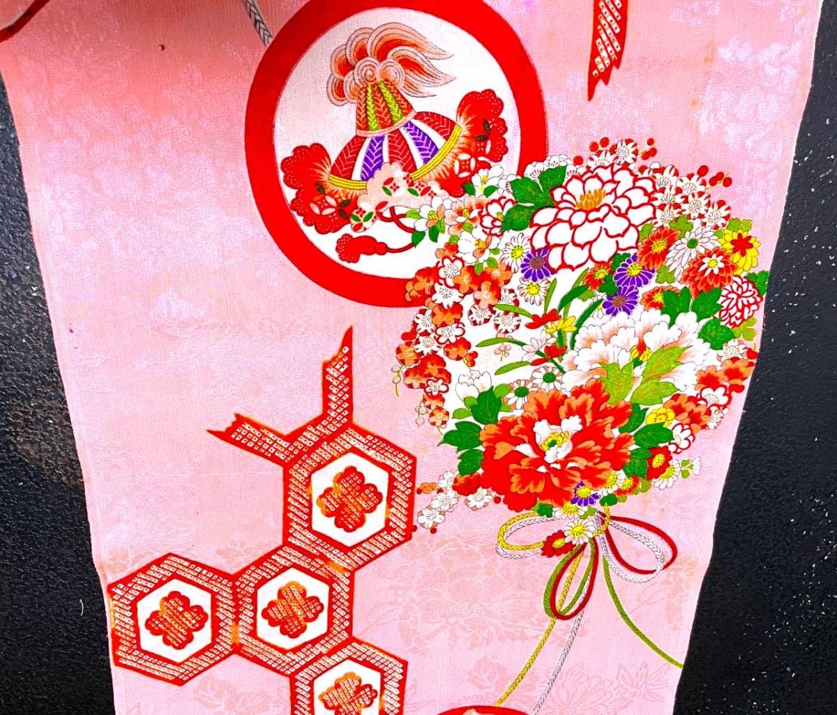 010 古布材料 アンティーク 錦紗(小浜縮緬)地紋入り 洗い張り反物 着物