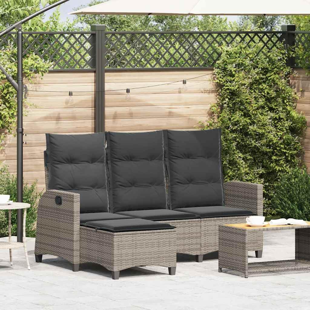 vidaXL Gartensofa mit Liegefunktion Kissen L-Form Grau Poly Rattan, Gartensofa, Sofa mit Liegefunktion, Außensofa, Outdoor Sofa, Terrassensofa