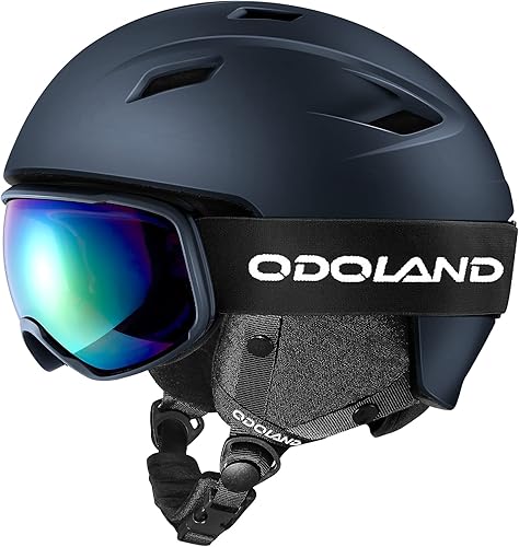 Odoland - Juego de casco deportivo y lentes protectores para la nieve a prueba de golpes y viento para esquí snowboard y deportes de nieve