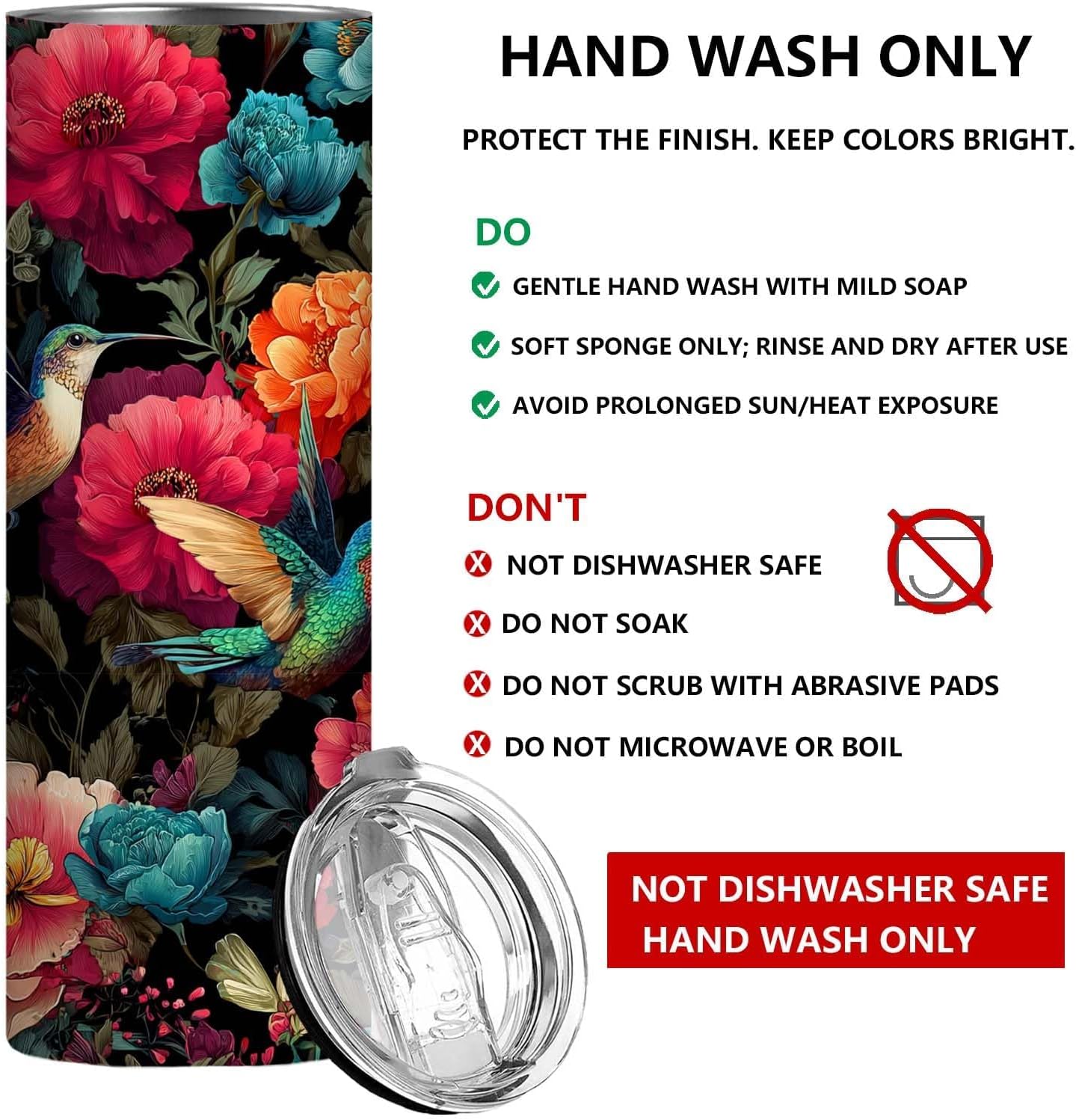 Firmiso 20 oz Tumbler | Skinny Insulated Travel Mug with Leak-proof Lid and Telescopic Straw | Hummingbird & Peony Stainless Steel Coffee Cup for Hot & Cold Drinks | Hummingbird Gifts for Women - Image 4