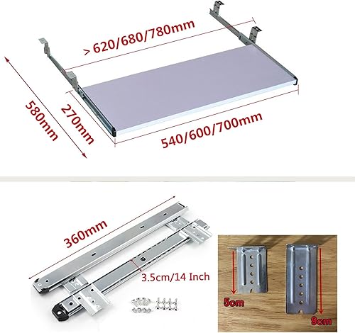 Miniatura 5 de V3VOGUE Bandeja deslizante para teclado debajo del escritorio, altura ajustable, cajones deslizantes para teclado con rieles deslizantes,