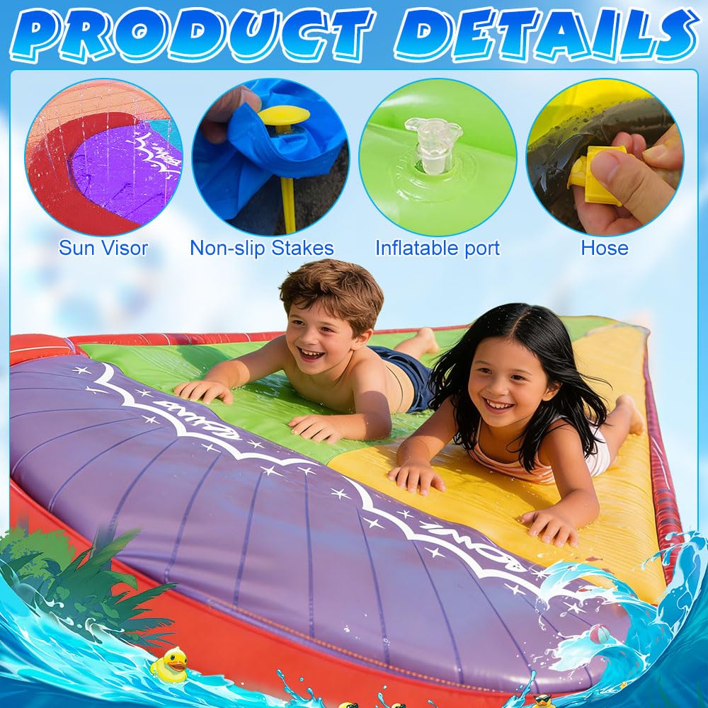 Wasserrutsche Garten für Kinder 19.7ft 600cm mit 2 Bodyboard Doppelrutsche eingebautem Sprinkler Outdoor